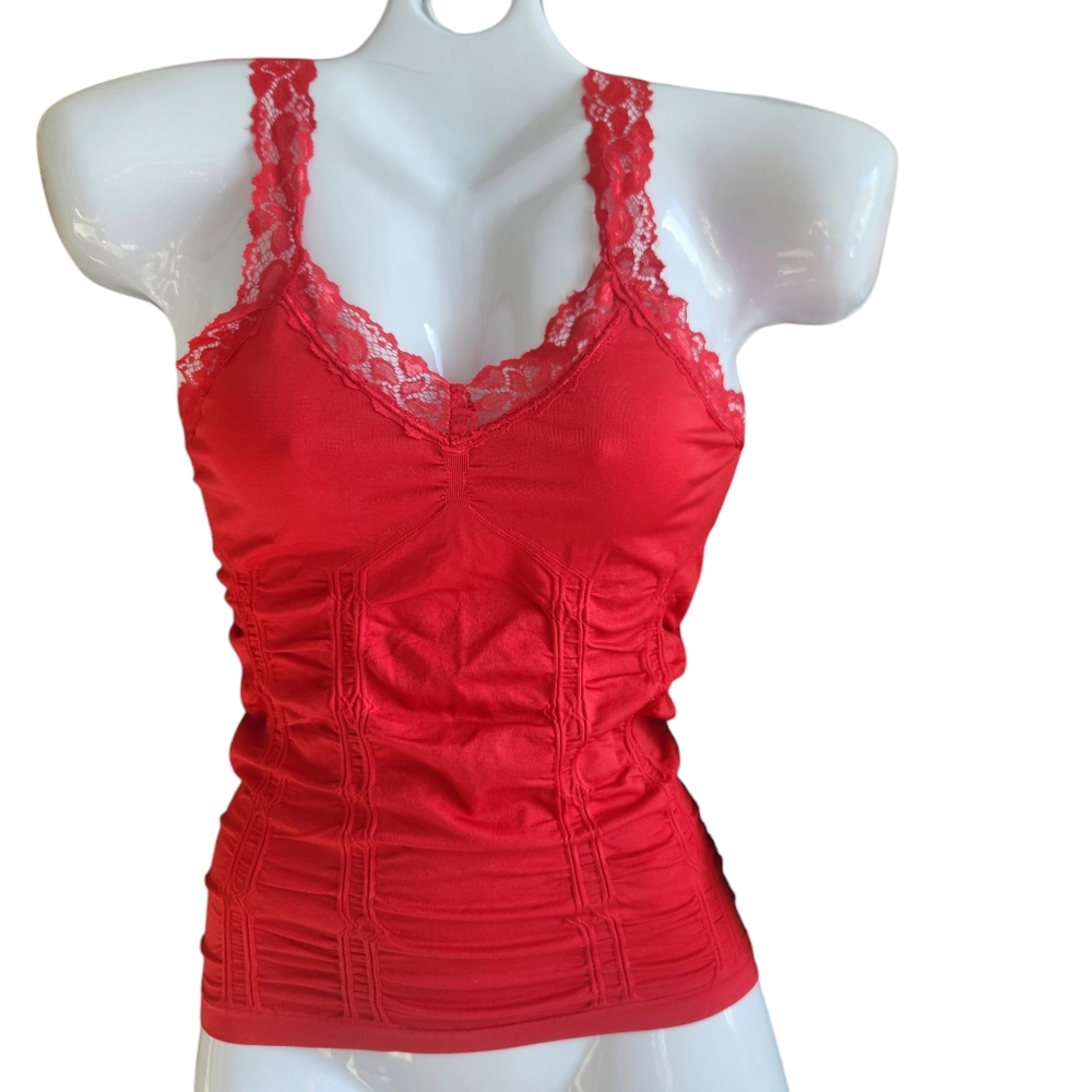 Y2K Inspired Red Ruched Edgy Laced Stretchy Camisole Coquette Indie Sleaze  OS